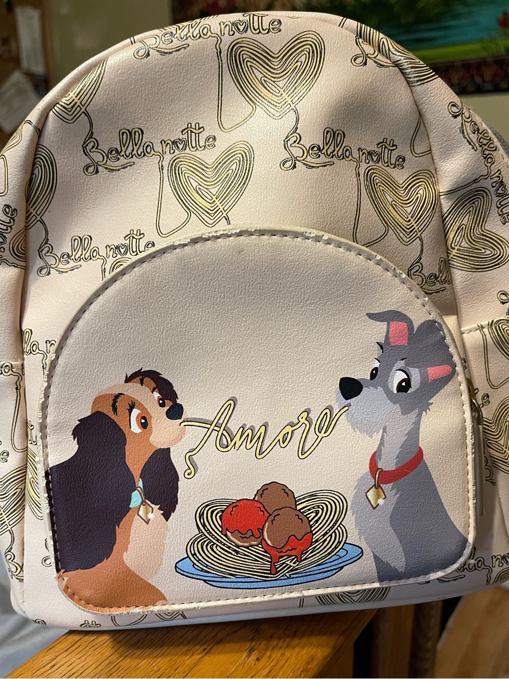 Danielle Nicole Cream Mini Backpack with Brown & Gray Dog Art